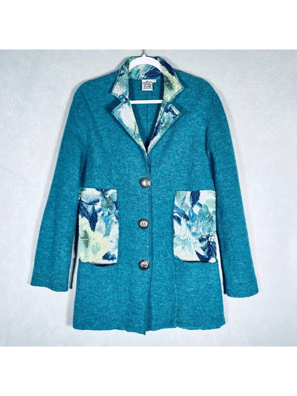 Parsley Sage Sweater Womens S Blue Wool Button Up Patchwork Cottage Cardigan